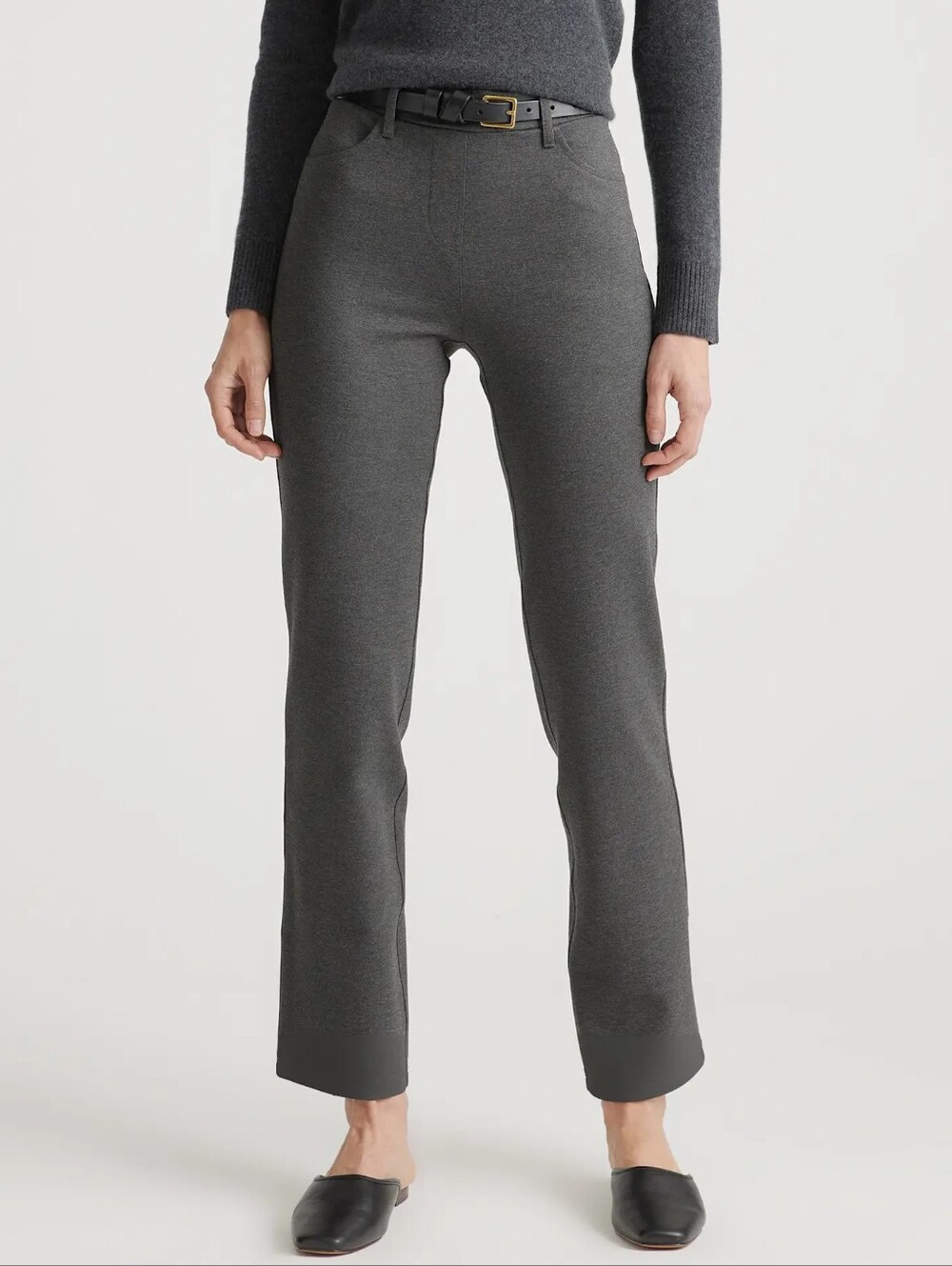 Quince Women's Straight Leg 4 Pocket Ponte Pants in Charcoal Gray